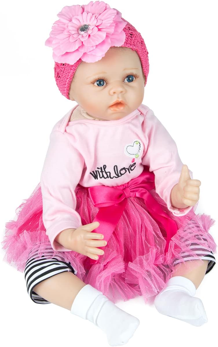 Handmade Reborn Baby Doll Girl Look Real Silicone Vinyl 22 Inches Lifelike Weighted Body Real Life Rose Red Outfit