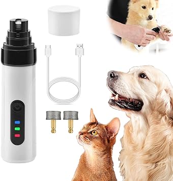 Nail Grinder for Dogs, Quiet Dog Nail Grinder, for Dogs & Cats, Professional Pet Nail Trimmer for Safe & Stress-Free Grooming (1 Set+2 Grinding Heads)