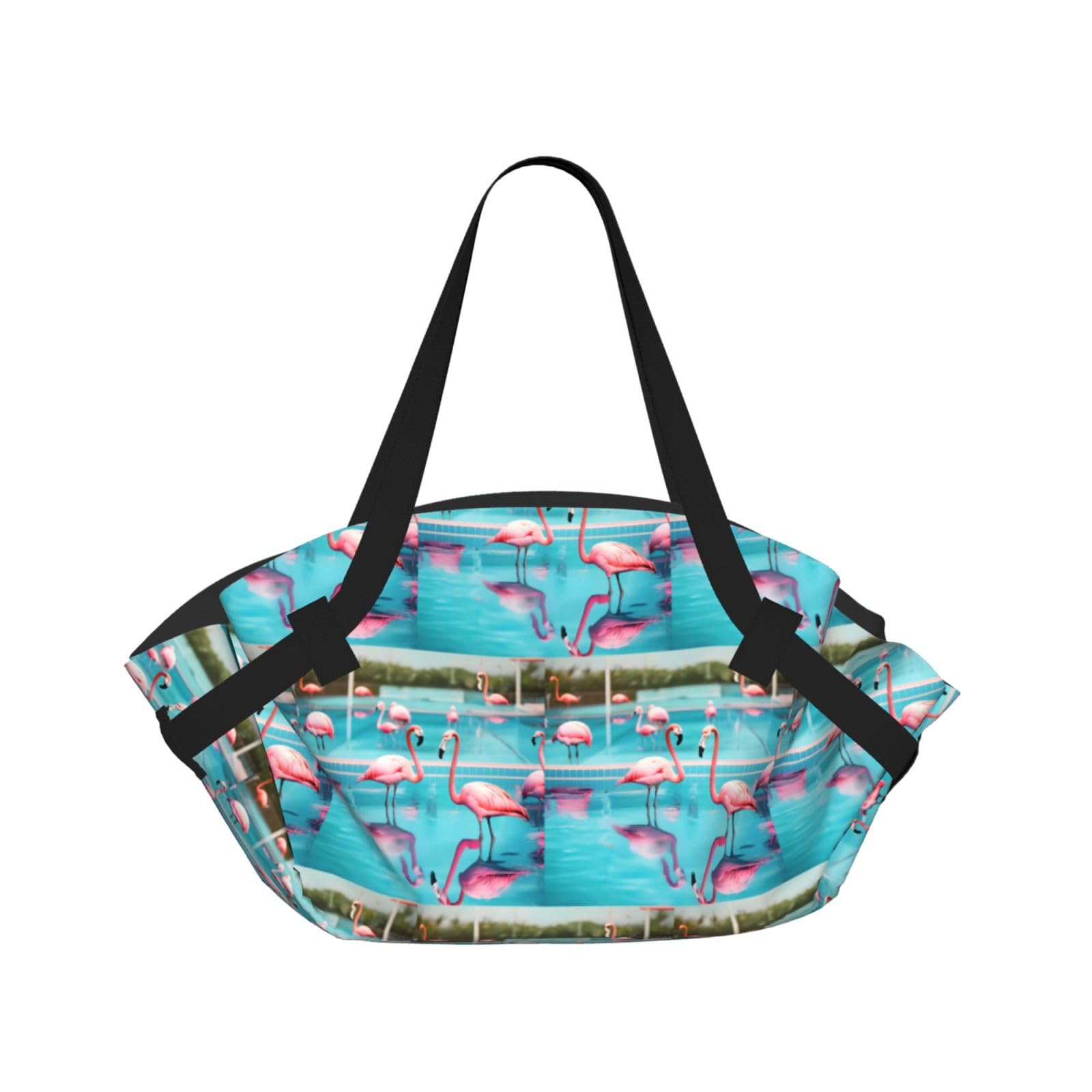 WYCZHY Flamingo and swimming pool Printed Foldable Round Picnic Blanket Converts to Carry Bag, 37in Mat for Camping Date Night