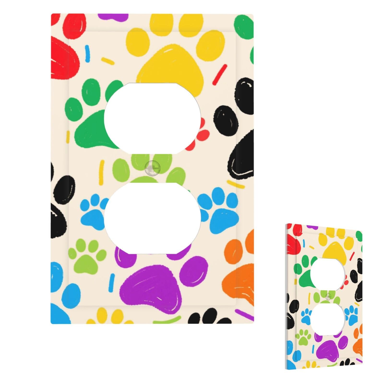 Colorful Doodle Paw Wall Plate Cover Modern Decorative 1 Gang Light Switch Cover Unbreakable Receptacle Outlet Covers For Living Room Bedroom Home Decor Duplex