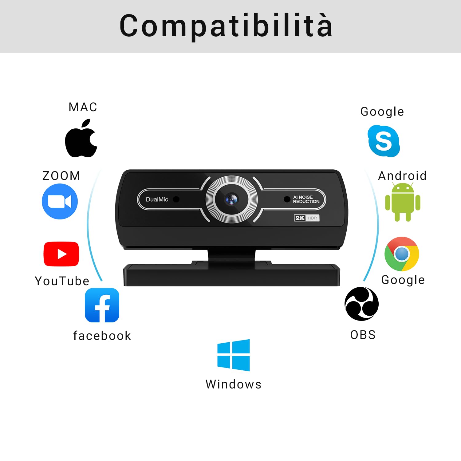 DDKJ Webcam 2K Con Copertura Privacy, Microfono A Doppia Riduzione Del Rumore, Rotazione 360°, Plug&play Per Windows E Mac - 5