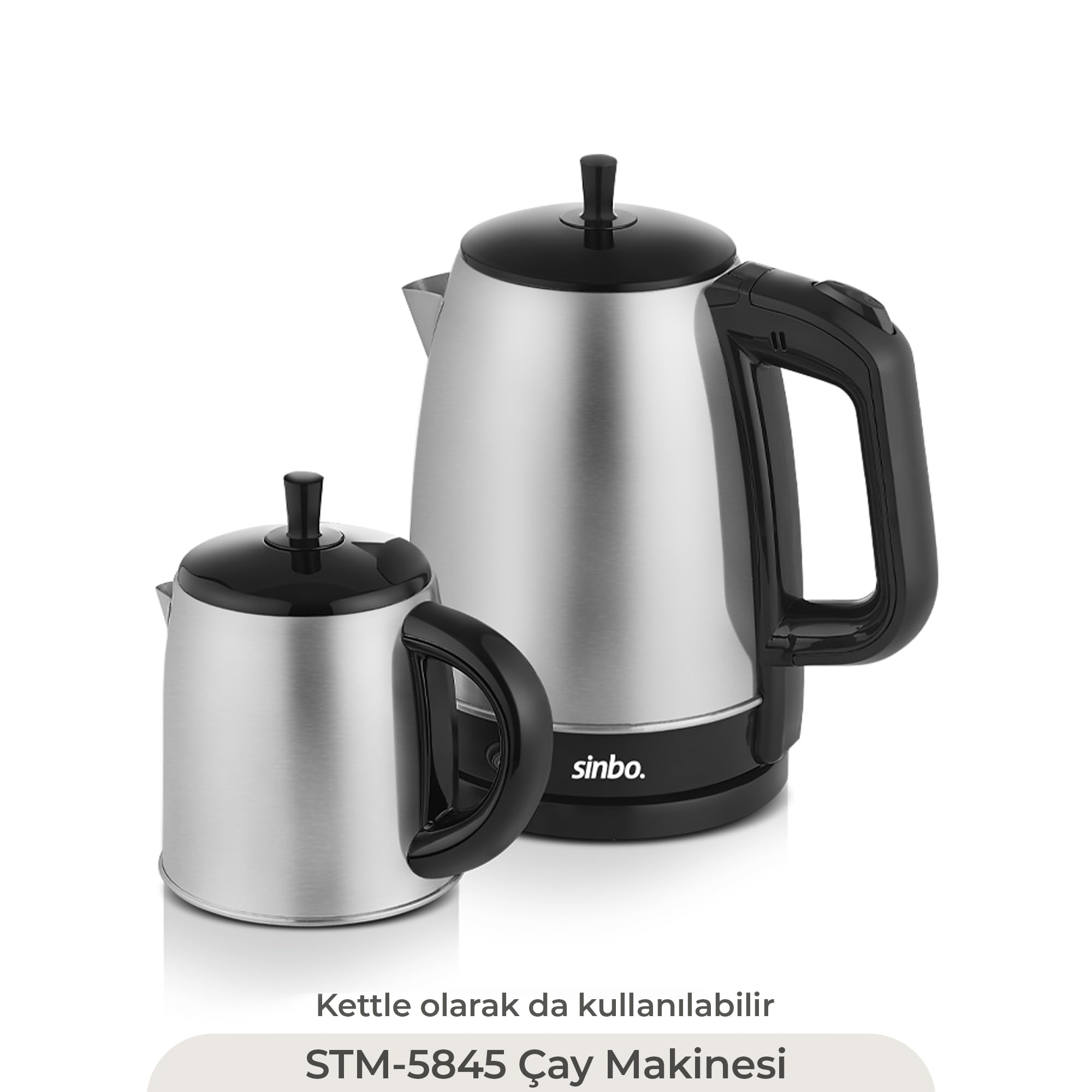 Sinbo STM-5845 ve SCM-2967 Çelik Set – 360° Dönebilen Kablosuz Çay Makinesi ve Türk Kahvesi Cezvesi, Şık Paslanmaz Çelik