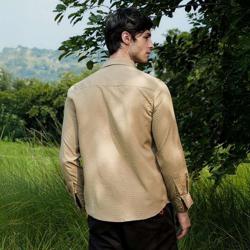 Image of CAHOOT Men's Olive Shirt Casual Wear | Shawl Collar | Long Sleeve | Button Closure | Shirt Crafted with Comfort Fit for Everyday Wear