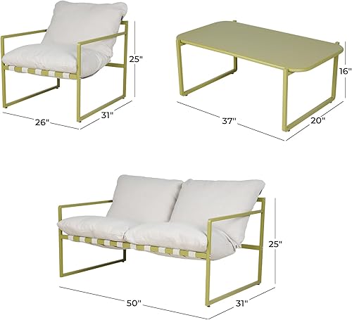 Miniatura 2 de Grand patio Juego de muebles de exterior de 4 piezas, muebles modernos de patio con cojines suaves, sofá pequeño de metal con mesa auxiliar, juego