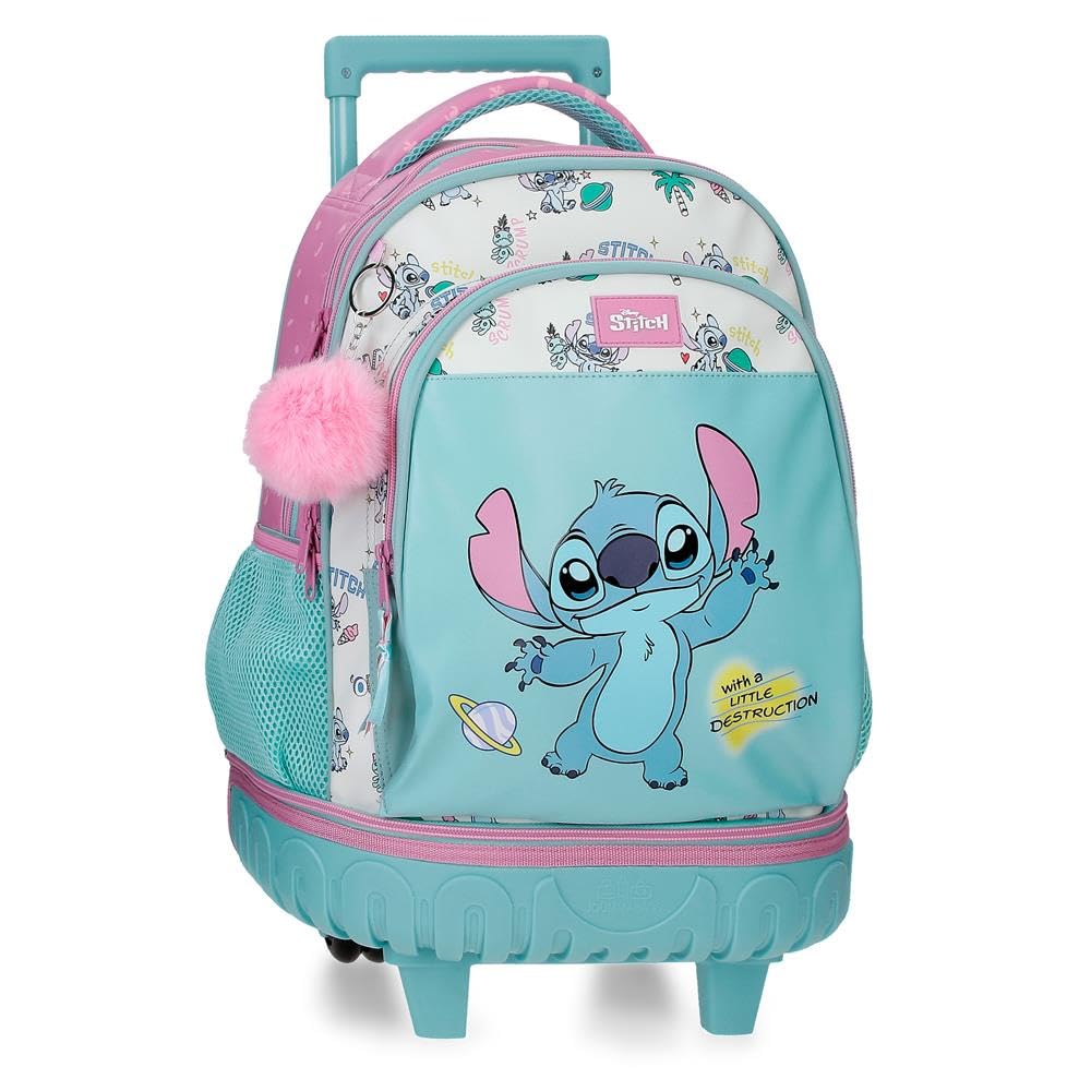 Joumma Disney Stitch Little Destruction Compact Backpack 2 Wheels Turquoise Green 32x45x21 cm PVC