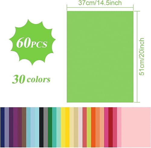 Miniatura 2 de Morcheiong 60 hojas de papel de seda en 30 colores, papel de seda arcoíris, envoltura de regalo a granel para manualidades, manualidades, fiesta de