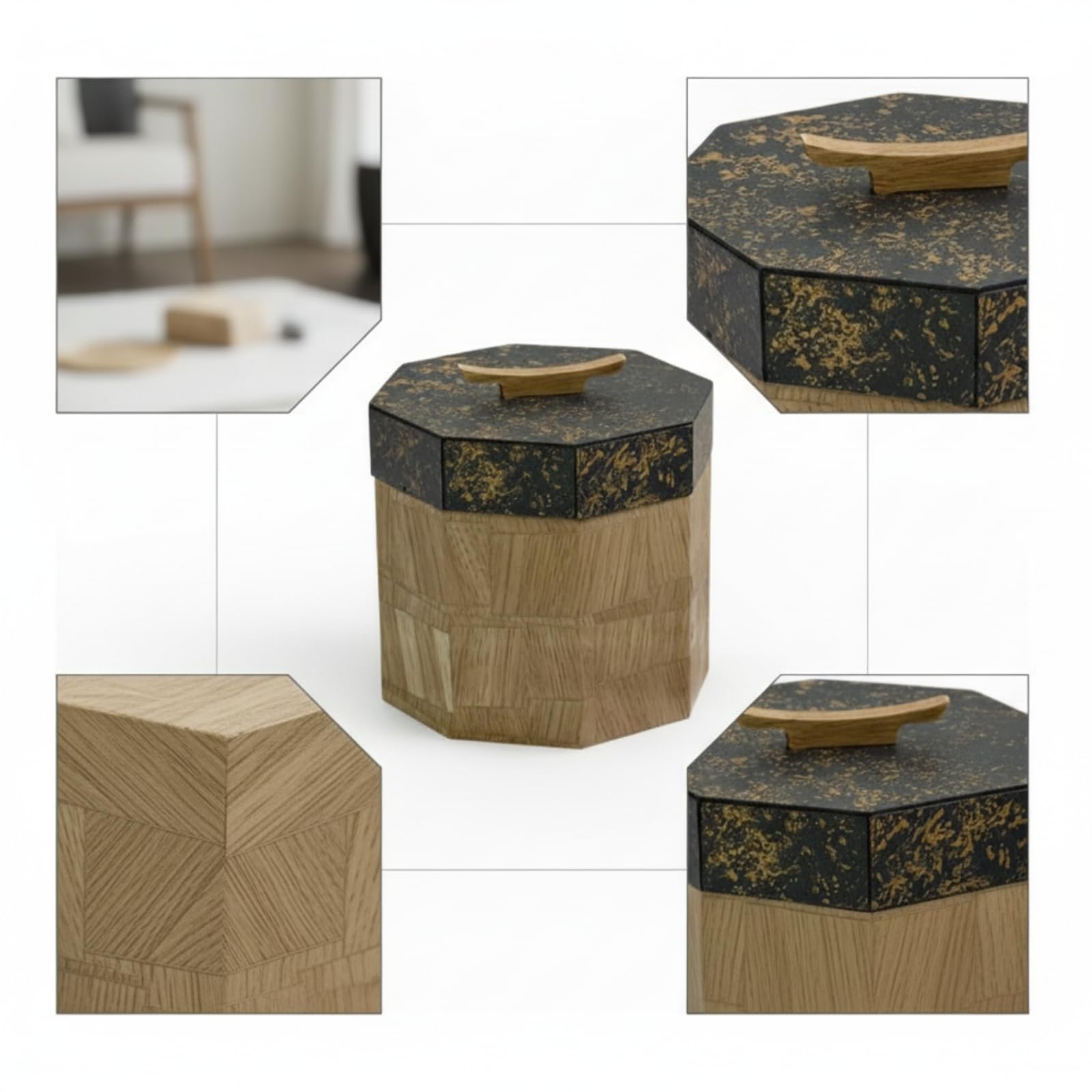 rockible Caja Madera con Tapa Compacto Caja Decorativa con Tapa Retro Joyero para Tocador, Escritorio, Serie Dorada - Madera Tibetana · Caja De Almacenamiento Octogonal Alta