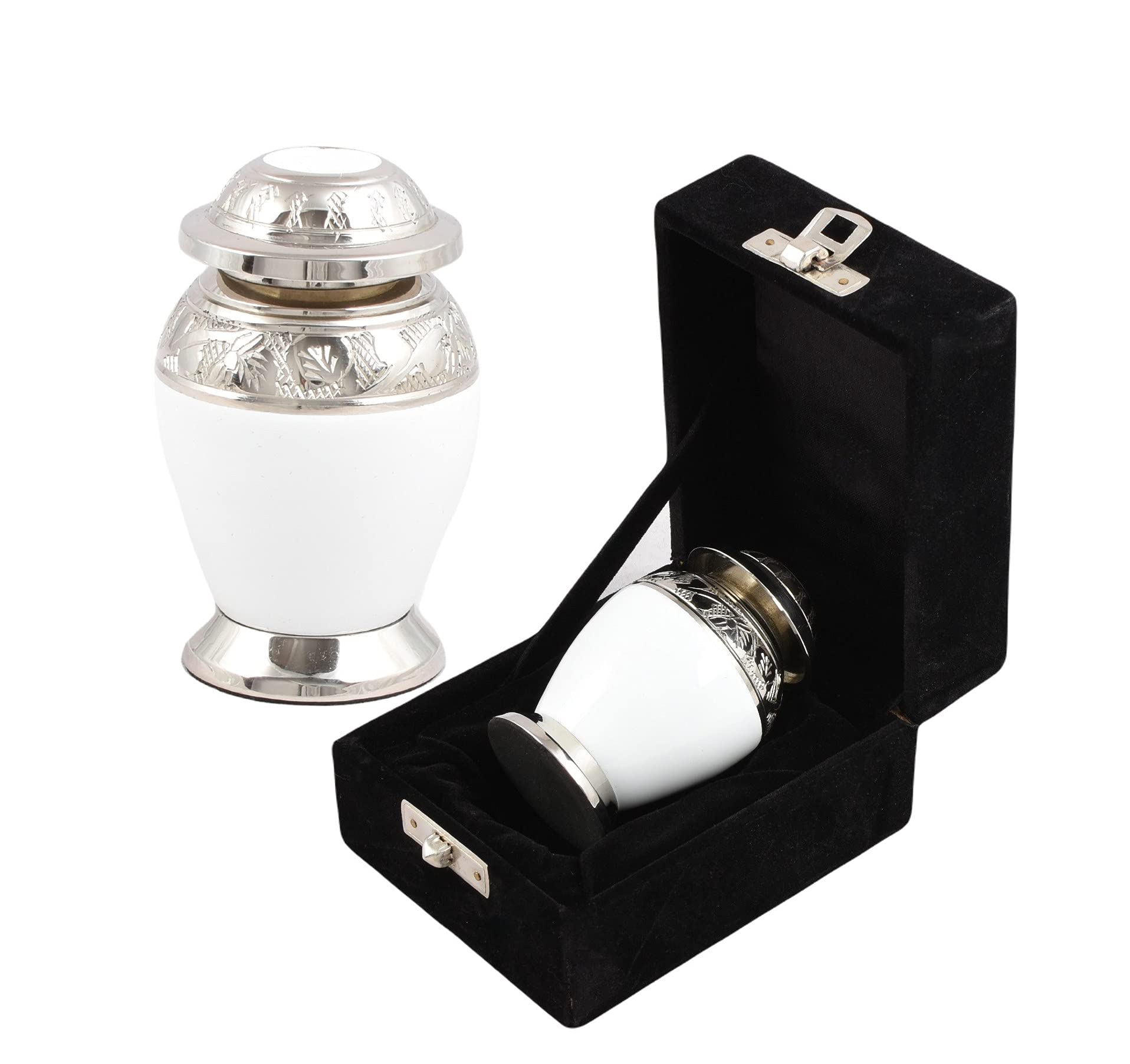 Urnswithlove White And Silver Small Keepsake Cremation Urn For Ashes, Funeral Memorial Miniature Token Urn (White And Silver)5207Whbks