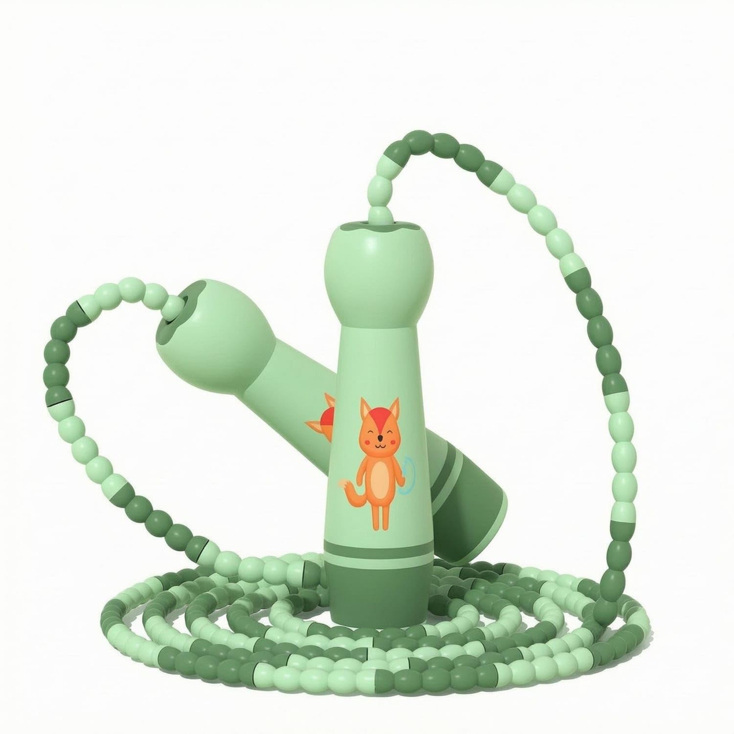 Cartoon Handle Children's Jump Rope Fox 3.0M Beaded Green | Adjustable Length Handle Included Item Green Fox 3.0M Beaded-image-2