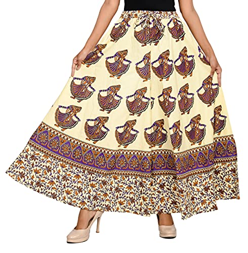 SAMJHI Cotton Wide Boho Harem Yoga Palazzo Pant for Women Cream Purple Brown Free Size