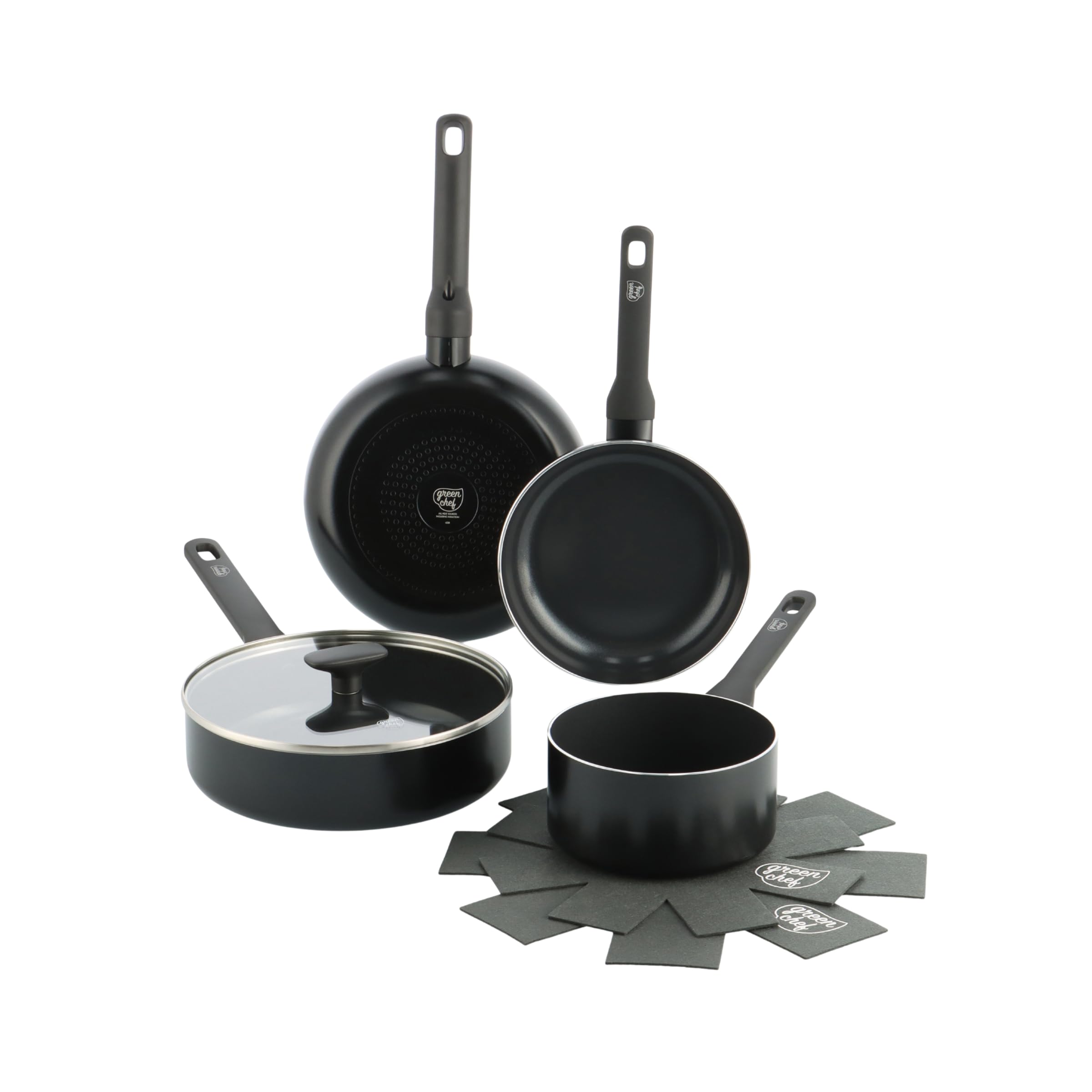 GreenChef Tones 7-Piece Ceramic Non-Stick Cookware Set, Frying Pans, Saucepans, Sautepan, Pan Protector, Induction, PFAS Free, Dishwasher Safe, Oven Safe, Black