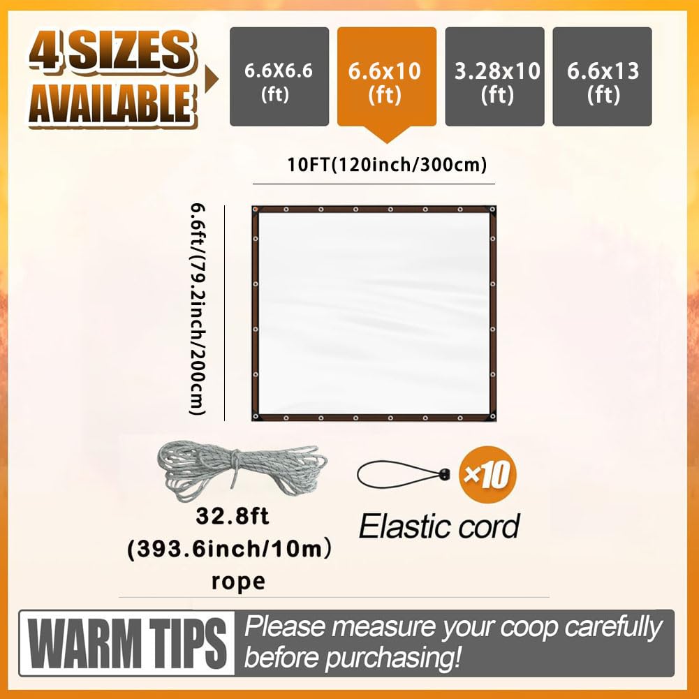 Copertura per pollaio, Tarpaulin impermeabile con eyelets, copertura per pollaio con cordini elastici e rope, facile da installare per grandi camminate in chicken Coop, trasparente per giardino