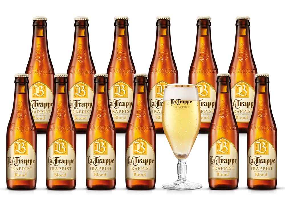 LA TRAPPE Blond, Helles Fruchtig-Hopfiges Trappistenbier mit 6,5% vol. aus Berkel-Enschot, 12x 0,33 Liter + Glas