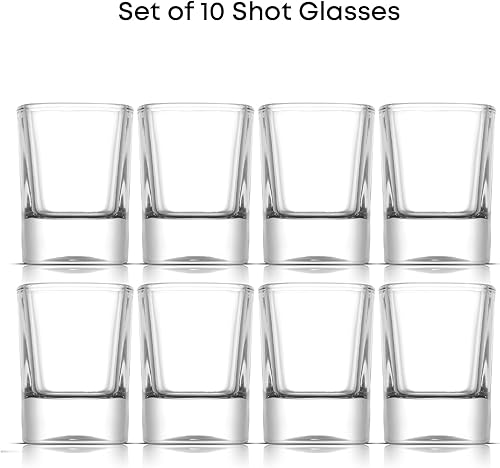 Miniatura 3 de JoyJolt Juego de 10 vasos de chupito de vidrio de 2 onzas juego de vasos de chupito de base pesada vasos de chupito cuadrados - Vaso de chupito de