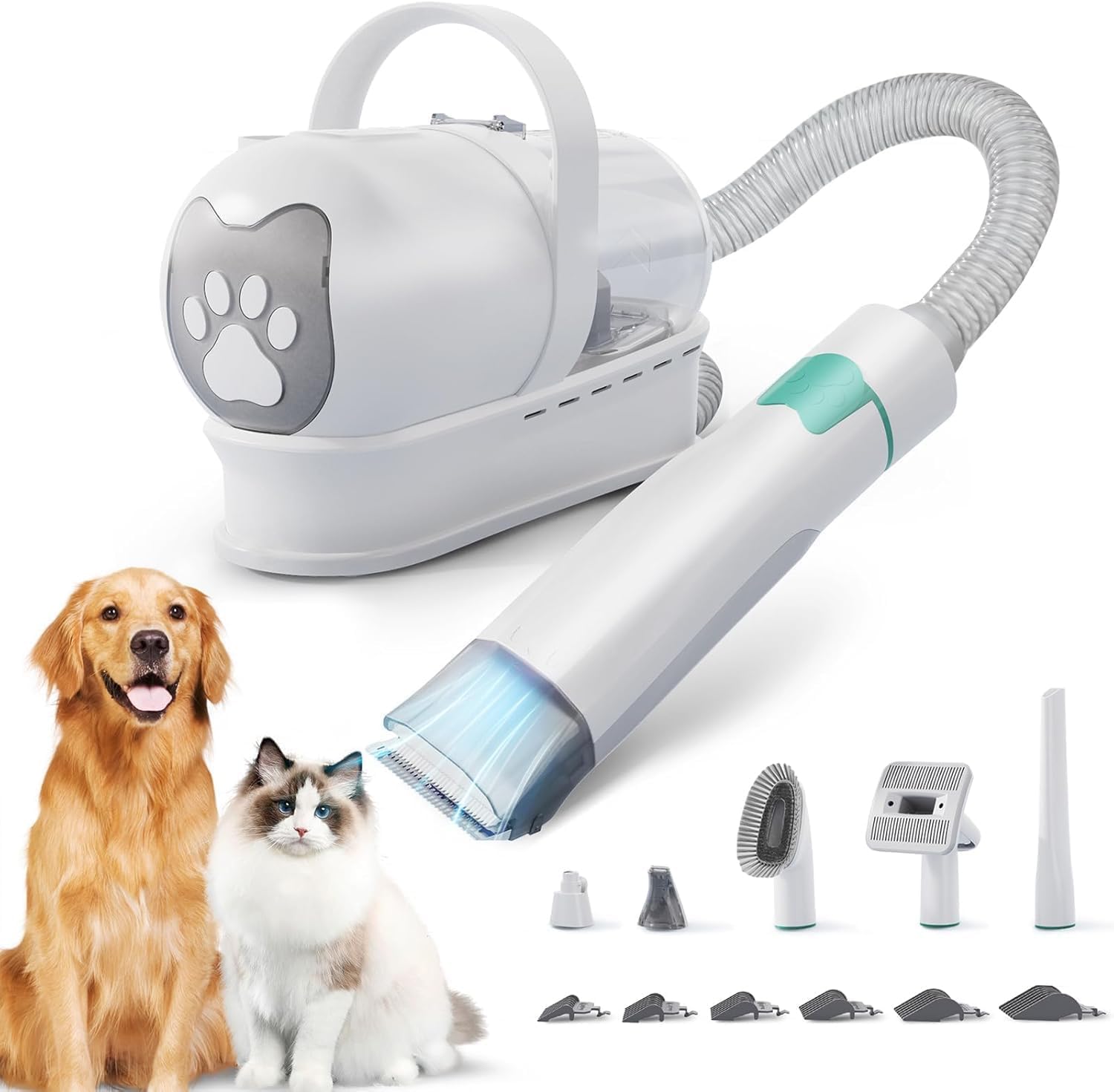 Kit de aseo y limpieza de mascotas con aspiradora de bajo ruido, cortaúñas, cepillo para desprendimiento y limpiador de patas para uso doméstico