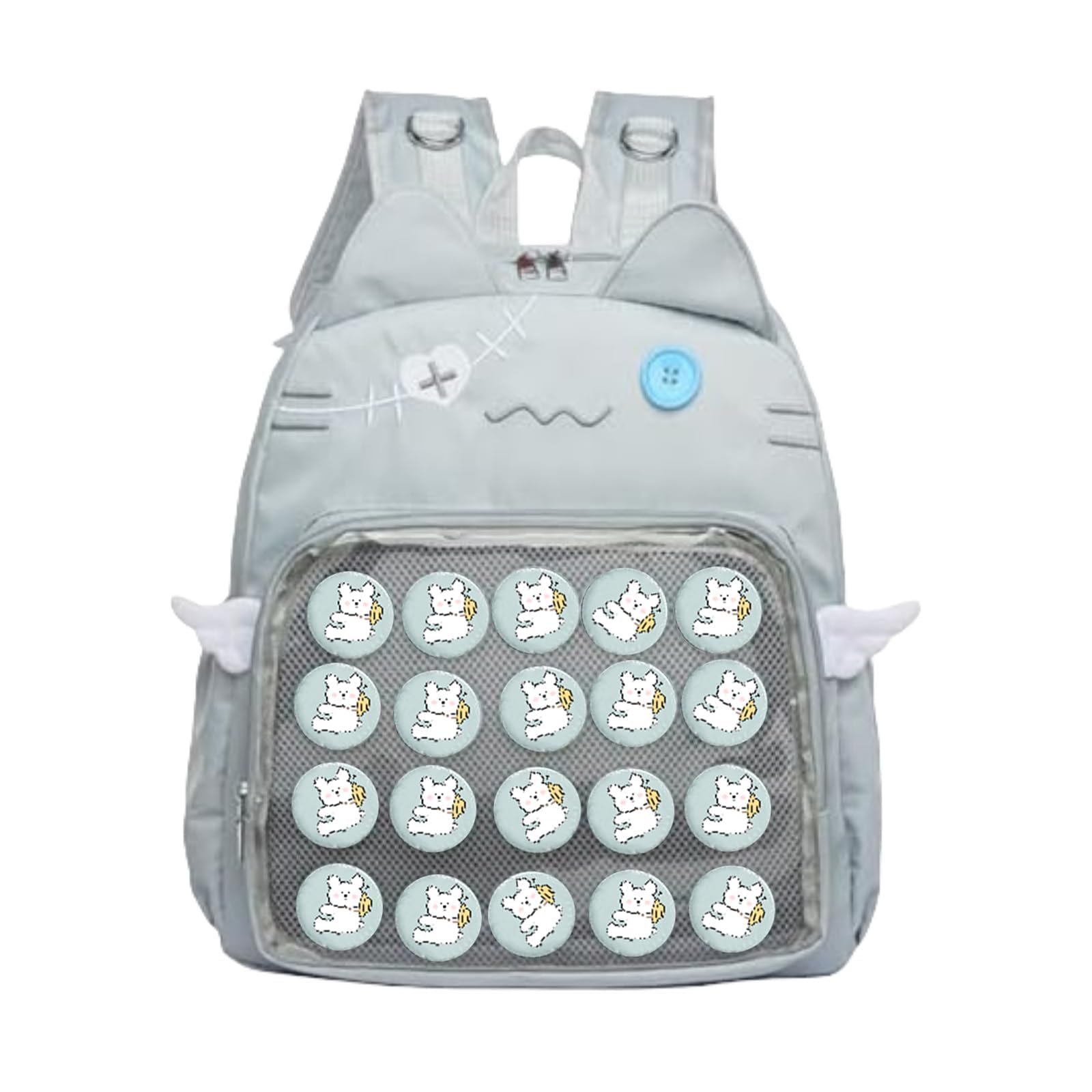 MILLEVIBE Japanese Backpack Pin Display Itabag with Insert, Kawaii Emo Cat Bag for Girls Cosplay School Blue