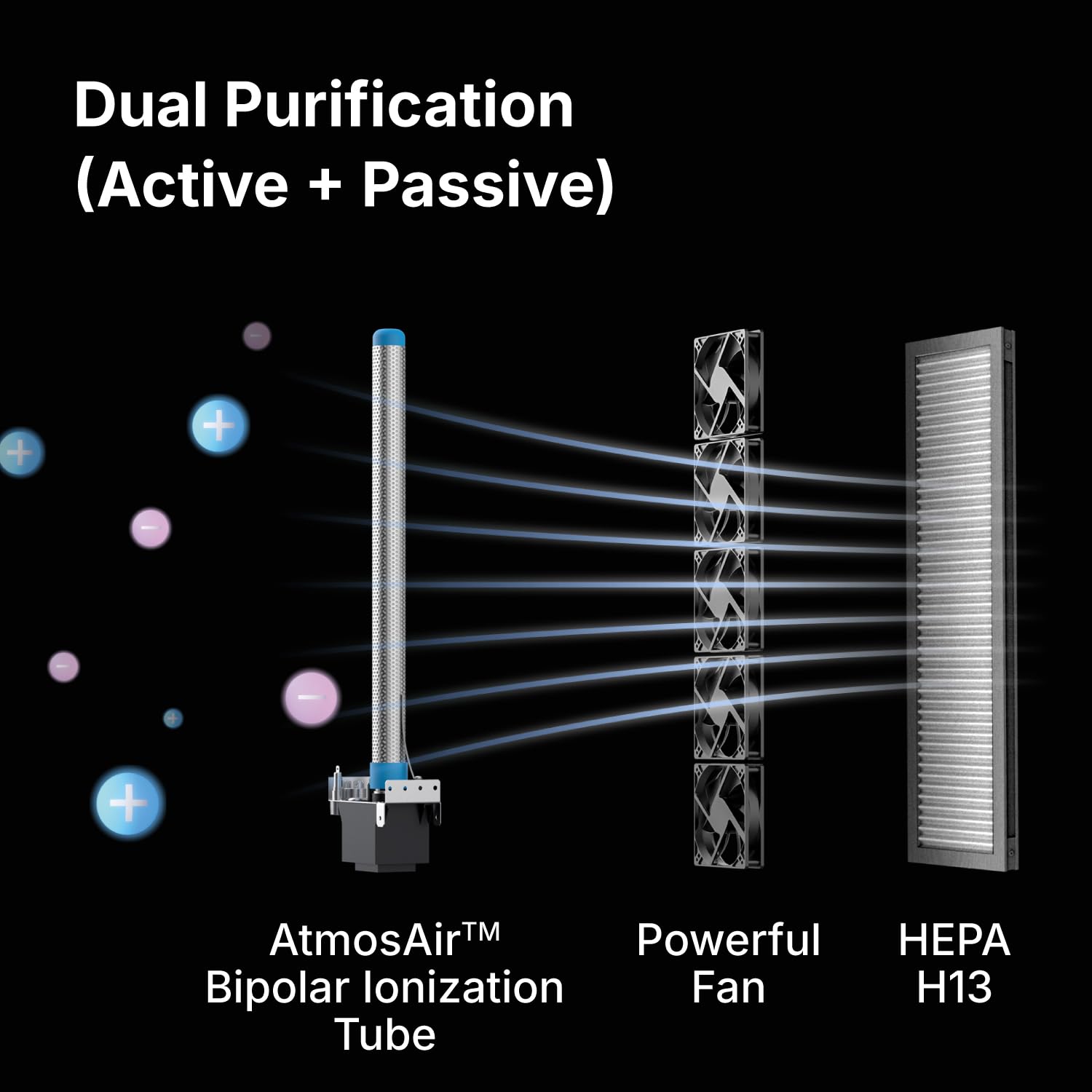 RIA Air Purifier SafeGuard with AtmosAir Bi-Polar Ionization Technology, Quiet Industrial-Grade Air Cleaner for Commercial Buildings up to 1000 SqFt, Captures Tiniest Particles