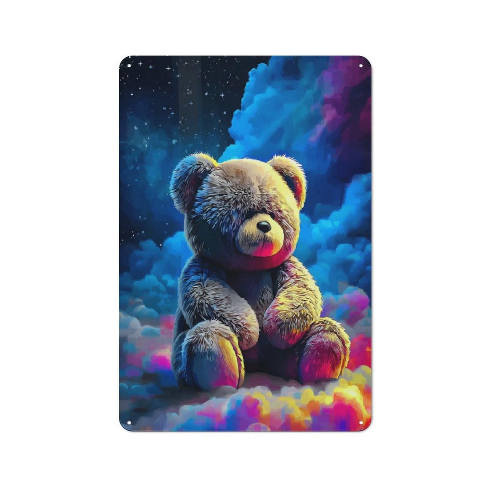 Junmoney Colorful Cosmic Teddy Bear -2 Tin Sign 30X20cm For Workshop Wall, Retro Wall Decor, Suited To Metal Sign Collectors