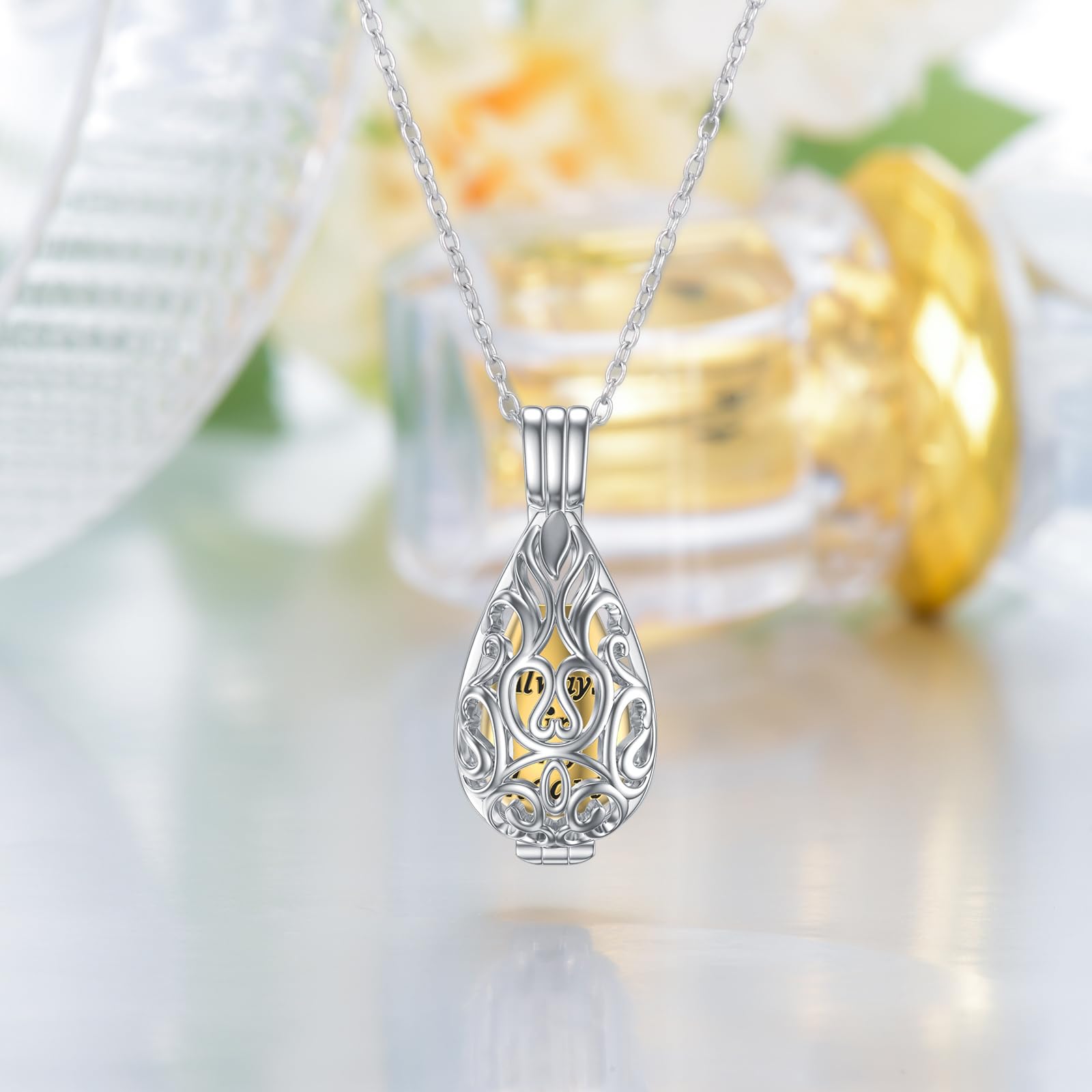 VONALA Filigree Urn Necklace for Human Ashes S925 Sterling Silver Hollow Cremation Jewelry for Ashes for Women Filigree Memory Ashes Keepsake Necklace Urn Jewelry for Human Ashes - Image 4