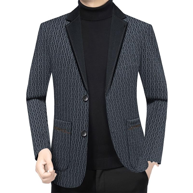 Suit Jacket Gray Print Linen Blazers Men Casual Business Suit Lightweight Sports Suit Jacket for Prom Homecoming