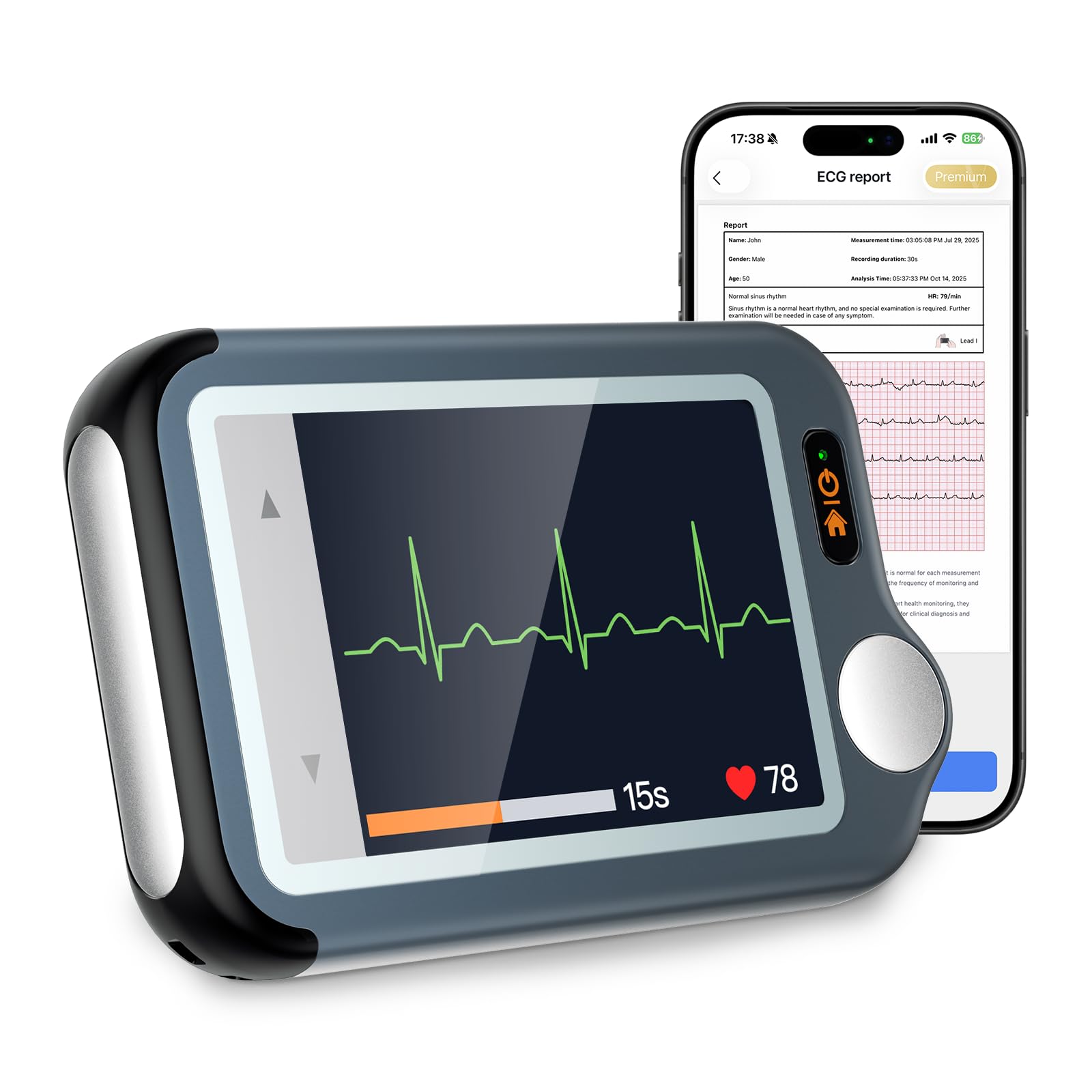 CheckMe Plus ECG Monitor for Home Use, AI Analysis, 5min/60s/30s