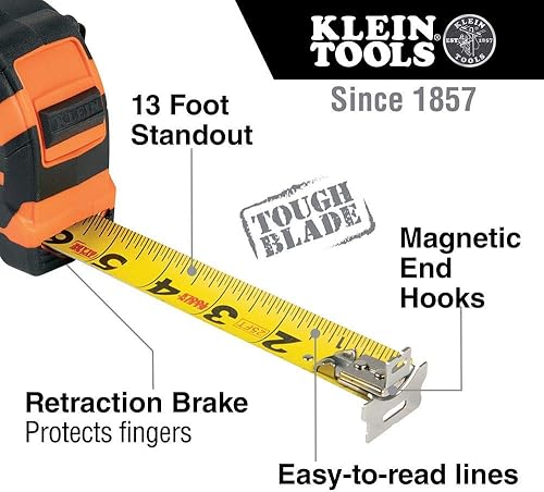 Miniatura 6 de Klein Tools 44218 Cuchillo utilitario con bloqueo y hoja plegable de Hawkbill para desollar cables, hoja reemplazable y cinta métrica 9225, cinta