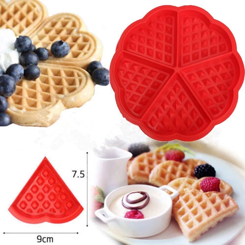 First Try 2 Pack Silicone Waffle Mould for Baking Non Stick Square Heart Shaped Waffles Bakeware Tool Red (Round and Rectangle) 2