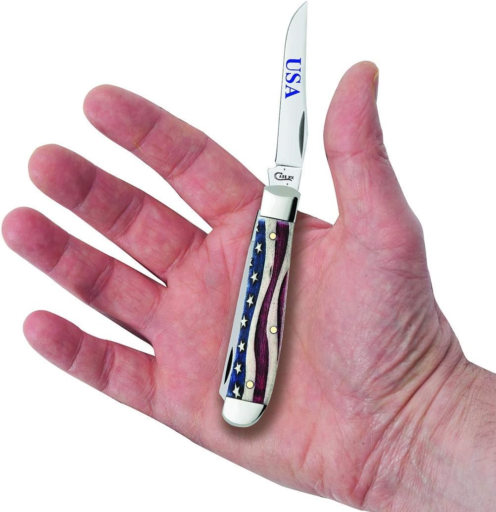 Case WR XX Pocket Knife Patriotic Smooth Natural Bone Mini Trapper Item #64135 - (6207 SS) - Length Closed: 3 1/2 Inches