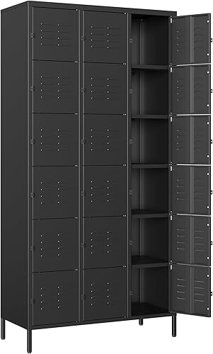 Vista 17 de Armario de almacenamiento de metal con cerradura de 50 pulgadas para empleados, hogar, oficina, escuela, requiere montaje (puerta de malla negra)