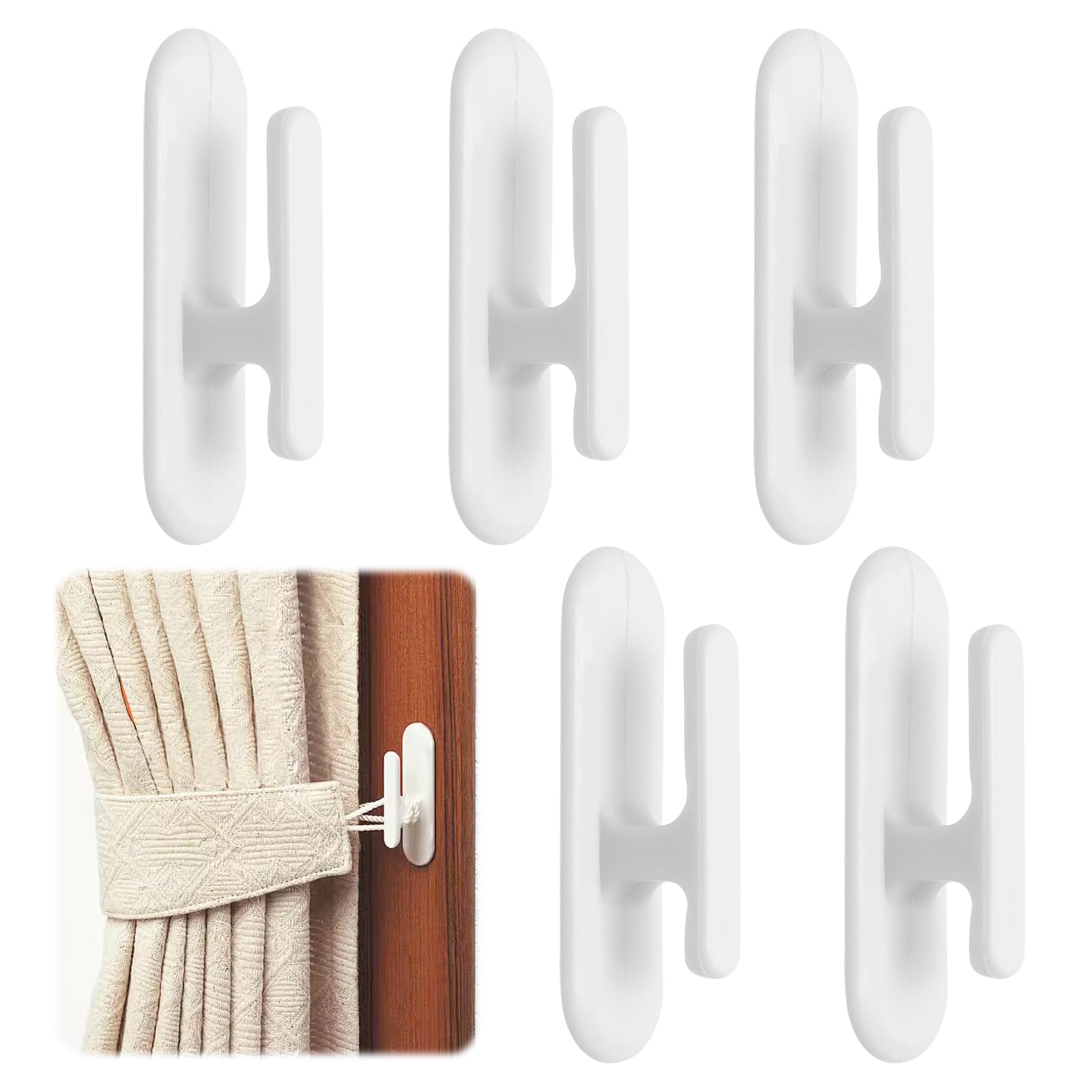 FL HUA 5 Avvolgicavo Per Tende - Autoadesivi In Plastica, Bianco, Sicurezza Per Bambini E Animali - 2