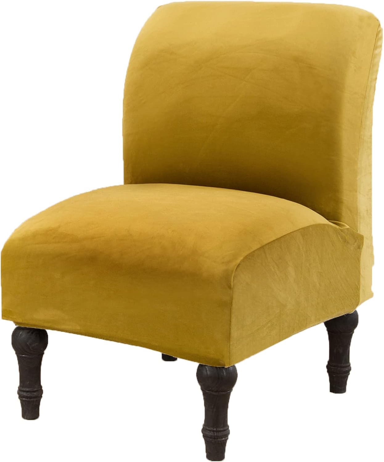 YOPOIY Velvet Armless Chair Covers, Stretch Slipper Chair Cover Removable Nonslip Accent Chair Covers Furniture Protector Covers for Living Room -Yellow-one Size