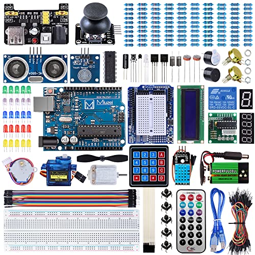 Miuzei Starter Kit pour Arduino Complet Debutant Projects Breadboard Composants,Servo, 9v 1a Power Supply, Sensors, LEDs, Detailed Tutorial Electronique Carte MA13