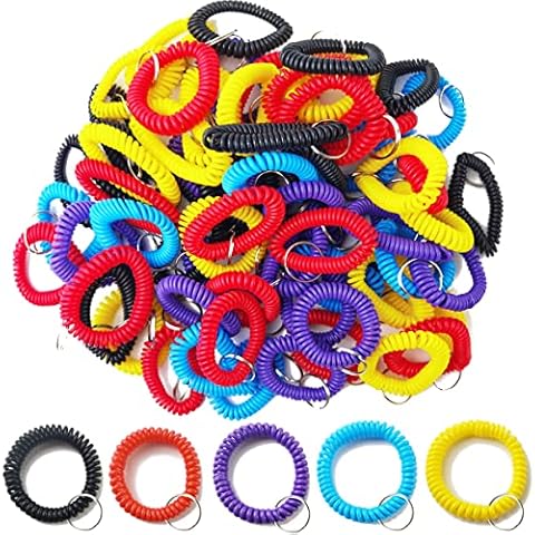 TIHOOD 100PCS Wristlet Keychains Stretchable Plastic Wrist Keychain Bracelet Keychain Wrist Coil Wrist Band Key Ring Chain Holder Tag for Office, Workshop, Shopping Mall, Sauna, Outdoor Sport Cover