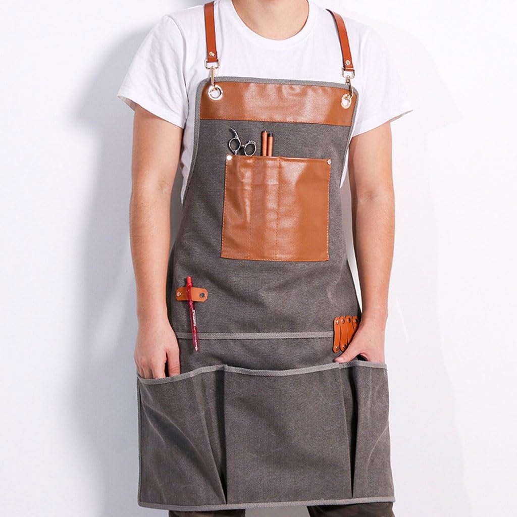 TEESONG Delantal de Chef Delantal de Trabajo Lona Vaquera Carpintero Jardinero Salón de uñas Ropa de Trabajo de Restaurante for Hombres y Mujeres Delantales para Hombres(B)