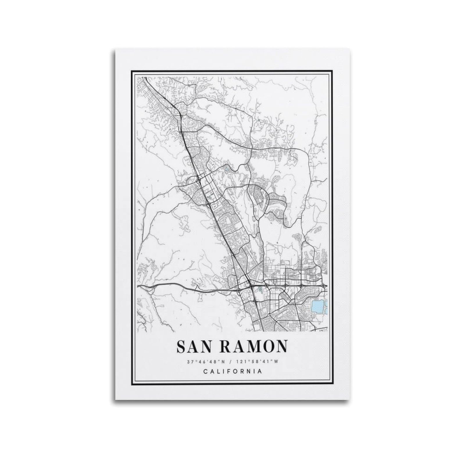 xiaoxiaoshen San Ramon California Map Canvas Poster Wall Art Prints Room Aesthetic Murals Bedroom And Living Decorations 24x36inch(60x90cm)