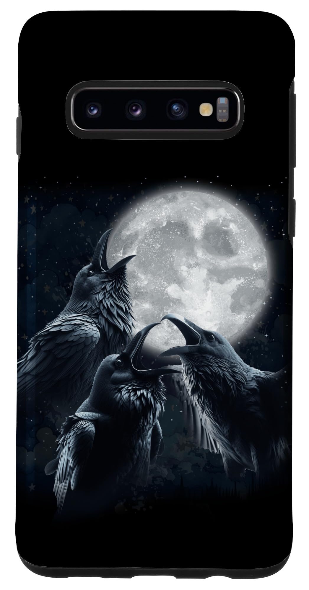 Galaxy S10 3 Black Raven Howling At The Moon Funny Crow Raven Bird Kids Case