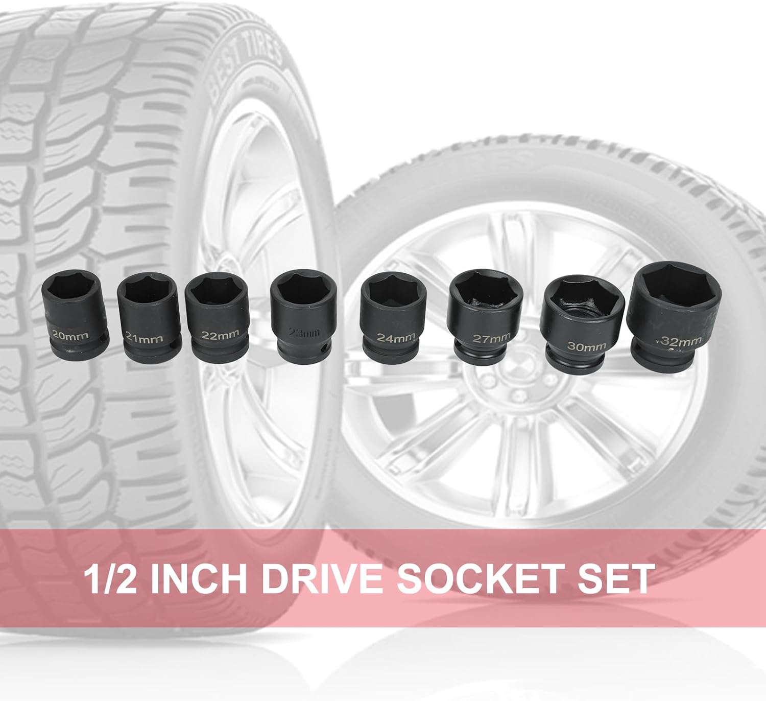 35pcs 1/2 Inch Drive Deep Impact Socket Tool Set, 8-32mm Metric Garage Workshop Tools, Heavy Duty Impact Socket Set with Portable Case, Red