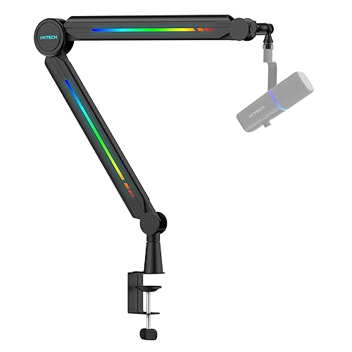 IXTECH RGB Mic Boom Arm High Profile, Overhead Boom Arm Microphone Stand Desk Mount, Adjustable Microphone Stand with Desk Mount, Mic Arm for Live Streaming Gaming Podcasting Recording (Black) - 1 VALIANT RGB