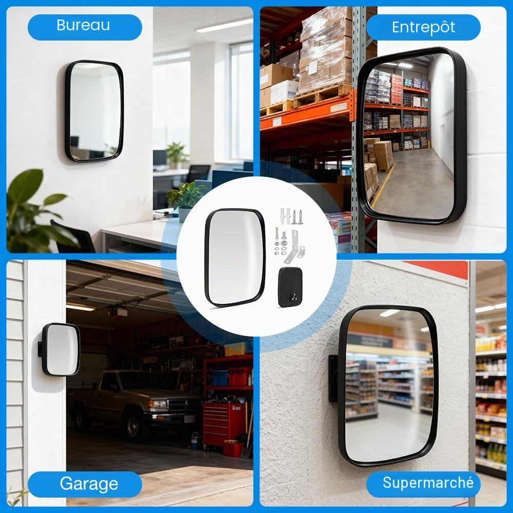 Miroir Convexe, NAVESO 19 x 16 cm Miroir Routier Réglable, Grand Angle Miroirs Sortie Garage pour Allées, Hôpitaux, Magasins, Miroirs de Circulation en Acrylique pour Intérieur et Extérieur