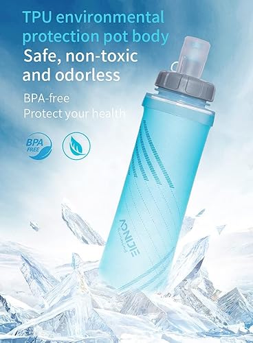 Miniatura 7 de AONIJIE Botella de agua de TPU Soft Flask de 16.9 fl oz plegable para paquete de hidratación, sin BPA, apertura amplia, para hidratación de deportes