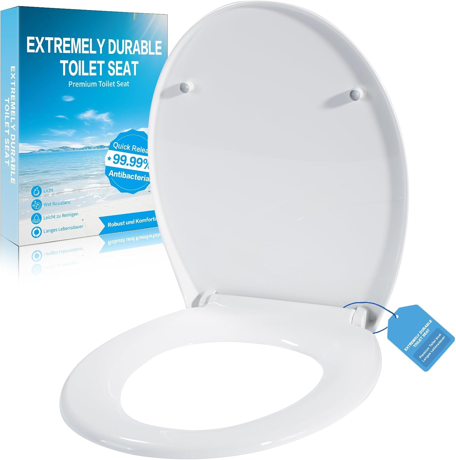 TPSOJJY Oval Round Toilet Seat with Soft Close & Quick Release - Premium Thermoplastic, Antibacterial, Removable, Holds up to 250kg - Easy Assembly Toilet Lid
