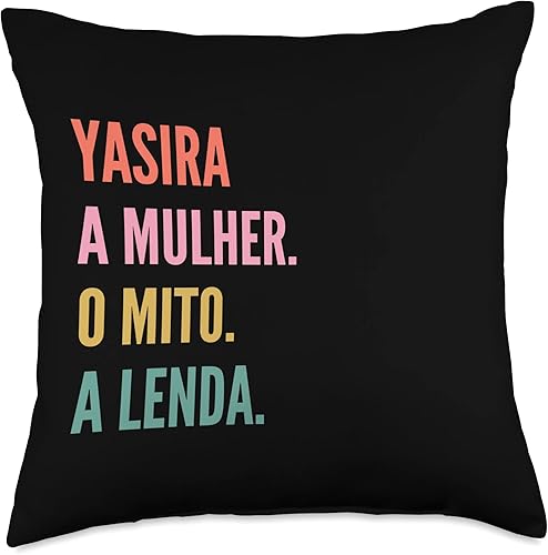 Designs De Nomes Engraçados Para Mulher Funny Portuguese First Name Design-Yasira Throw Pillow 18x18 Multicolor
