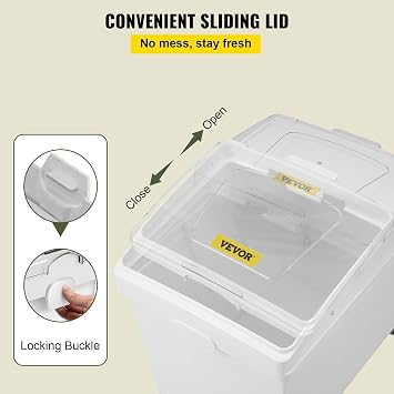 Ingredient Bin, 10.5 Gallons Capacity Ingredient Storage Bin, PP Material Flour Bins On Wheels, White Shelf Ingredient Bin with Scoop and Sliding Lid, Commercial Storage Bins 3 Pcs/Set