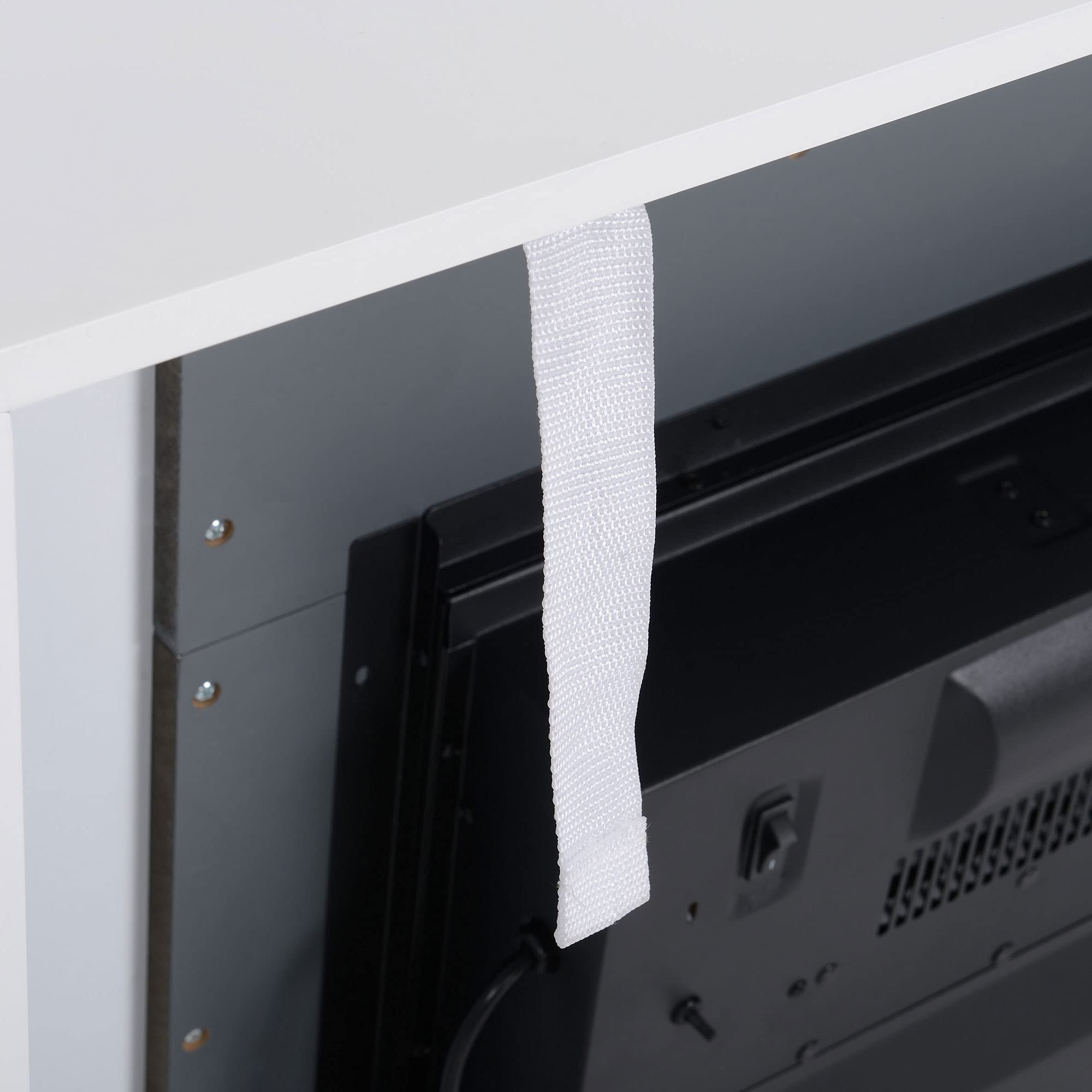HOMCOM Camino Elettrico a Terra con Effetto Fiamma e Riscaldamento, 1800/2000W, con Telecomando, Termostato, Protezione da Surriscaldamento, Copertura 37m², Timer 7 Giorni, Bianco