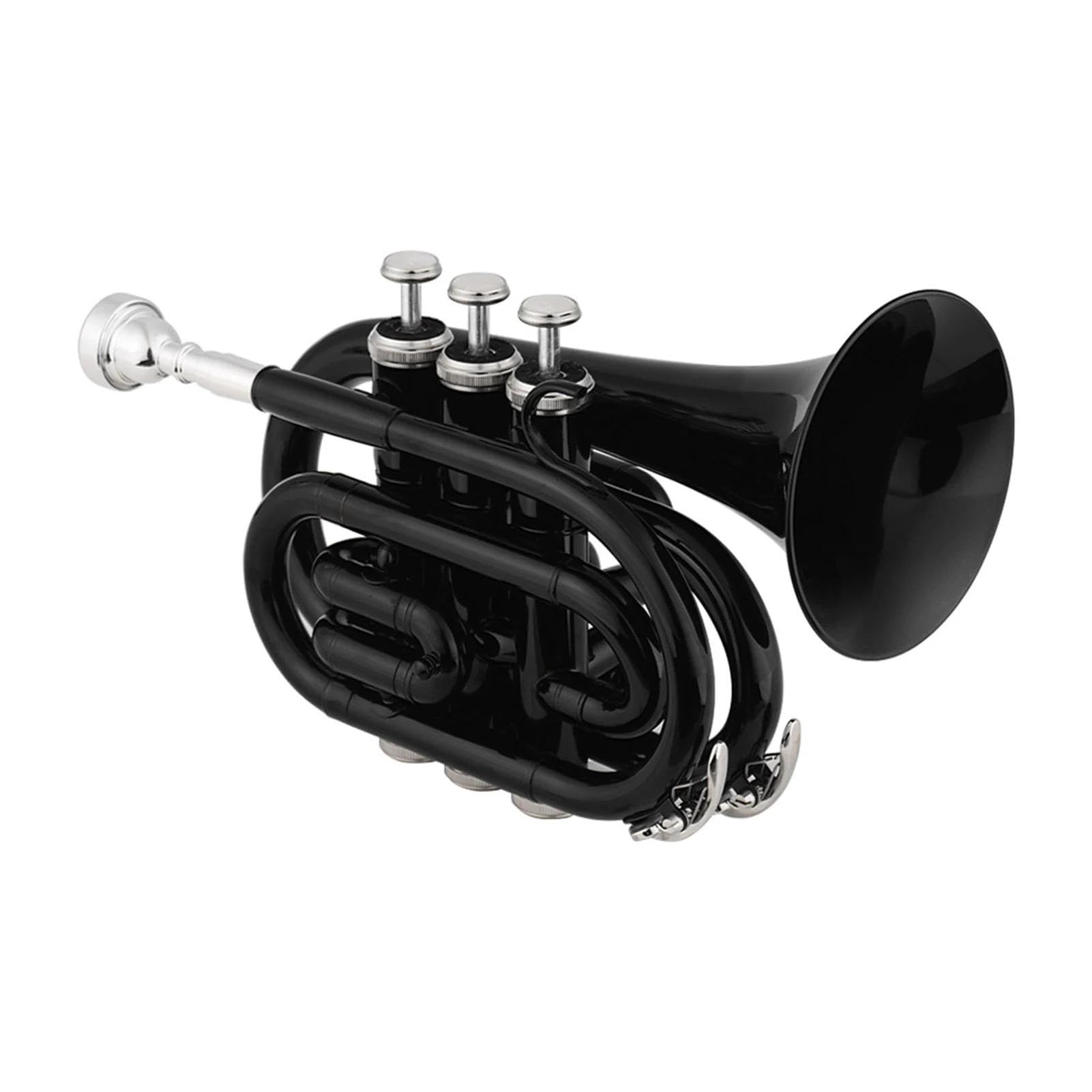 Trombette Mini Tromba Tascabile Sib Strumento A Fiato In Ottone Guanto Custodia Per Il Trasporto Strumento Musicale Professionale Tromba(Black)