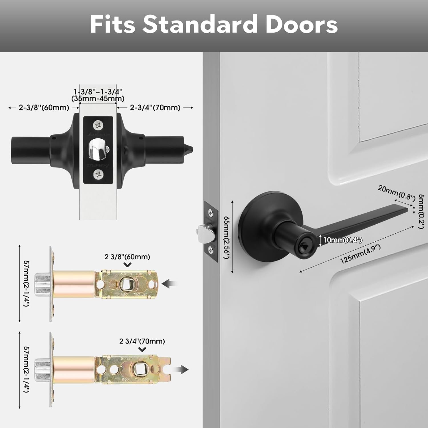 Entrance Door Handle Lock with Keys,Not Keyed Alike,Reversible Door Lever with Turn-Thumb Locking for Right & Left Side,for Interior Front Door,Office,Bedoom (Classic,Entry, Matte Black)