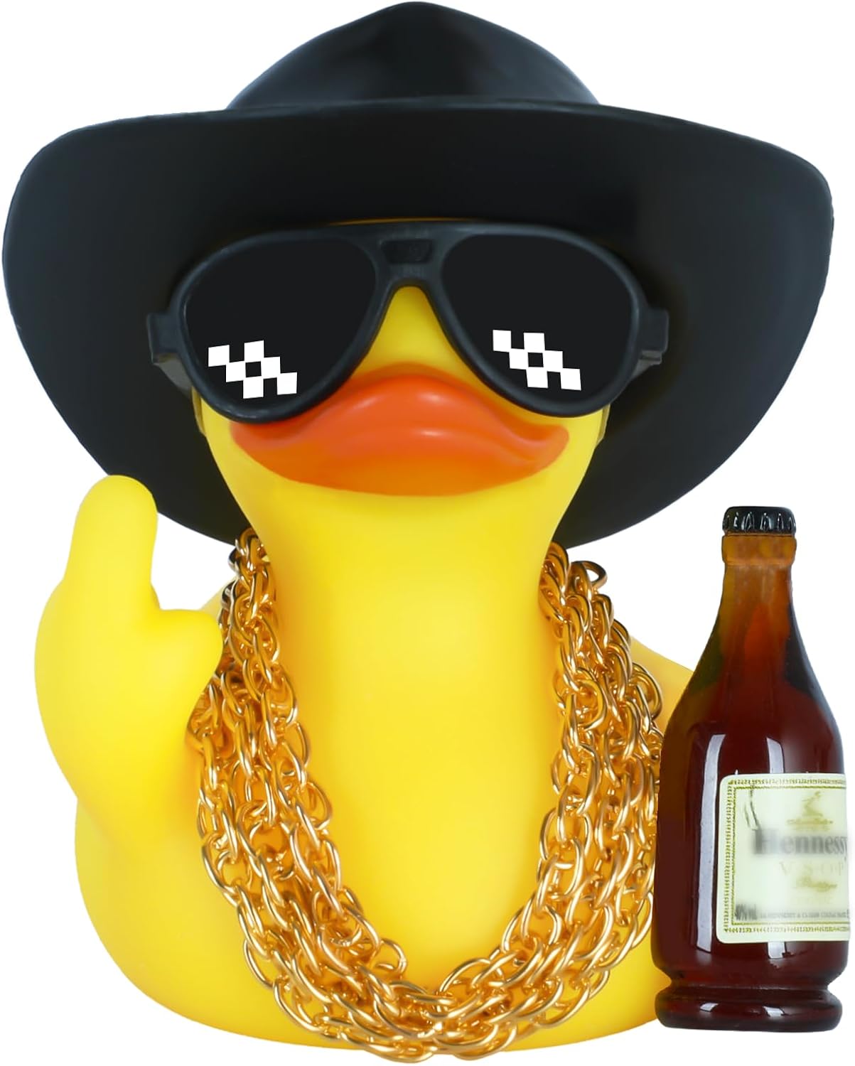 Cool Rubber Duck with Hat, Sunglasses, Necklace, Beer, Tape, Bracket, Instruction Manual- Small Rubber Ducks Funny Car Accessories, for Dashboard, Office Desk, Home Decor