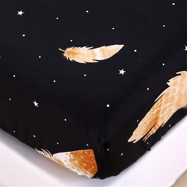Chickwin Floral Printed Fitted Sheets Bedding Sheets with Deep Pocket 30cm for Single Double King Bed - Microfibre Soft Shrinkage Fade Resistant Easy Care (Feather,120x200+30cm)