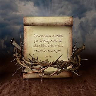 AOFOTO 10x10ft Holy Bible Story Parchment Backdrop Crown Thorns Nails Vintage Paper Scripture Christ Child Jesus Birth Manuscript Photography Background Christian Church Religious Photo Studio Props