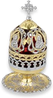 Standing Vigil Lamp with Virgin Mary Design Lid (Gold and Silver) - Home Altar or Church Use